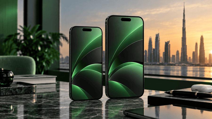 iPhone 18 Pro vs iPhone 18 Pro Max displayed side by side in Dubai, UAE